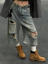 Threebooy Vintage Blue Ripped Short Jeans Women Oversized Distressed Jorts Y2k Grunge Baggy Boyfriend Denim Shorts Wide Streetwear